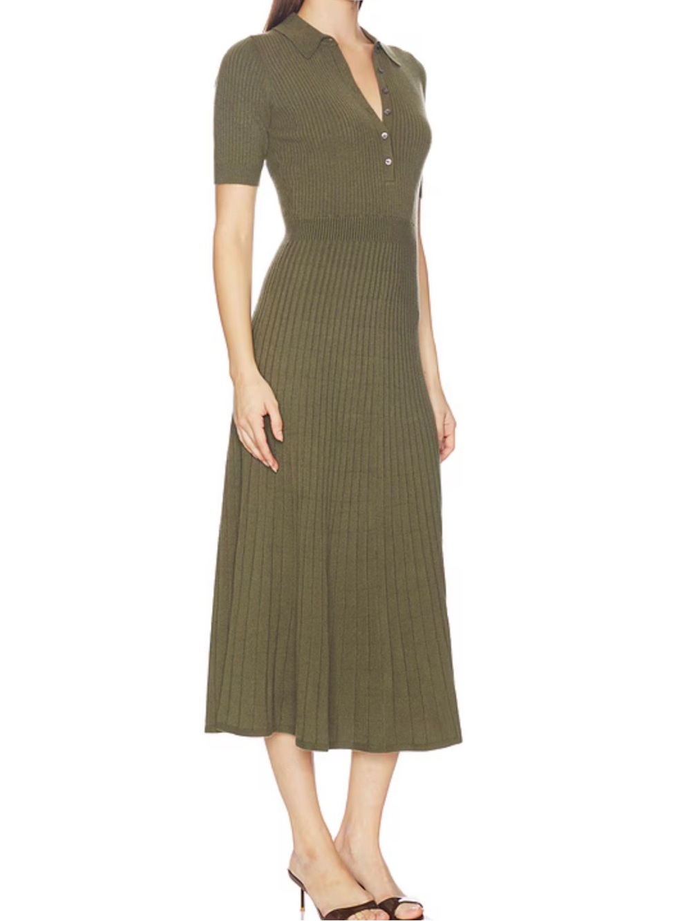 Paige Mathilda Rib Knit Midi Dress in Olive